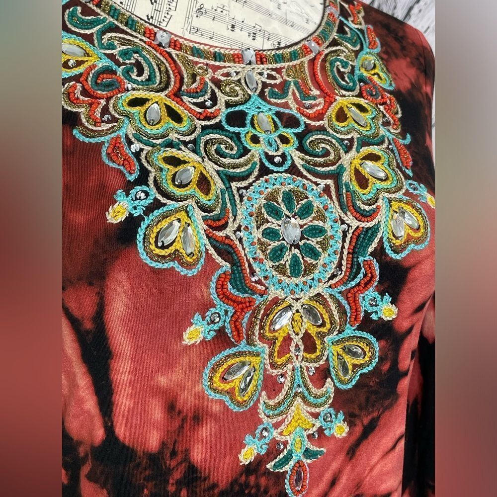JAZZY RIVER DesignsTie Dye Dress Beaded Trim Small - Picture 3 of 9